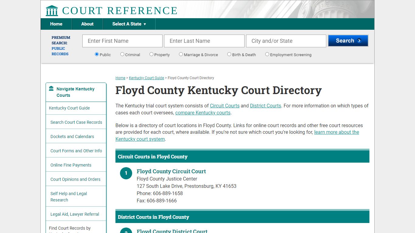 Floyd County Kentucky Court Directory | CourtReference.com